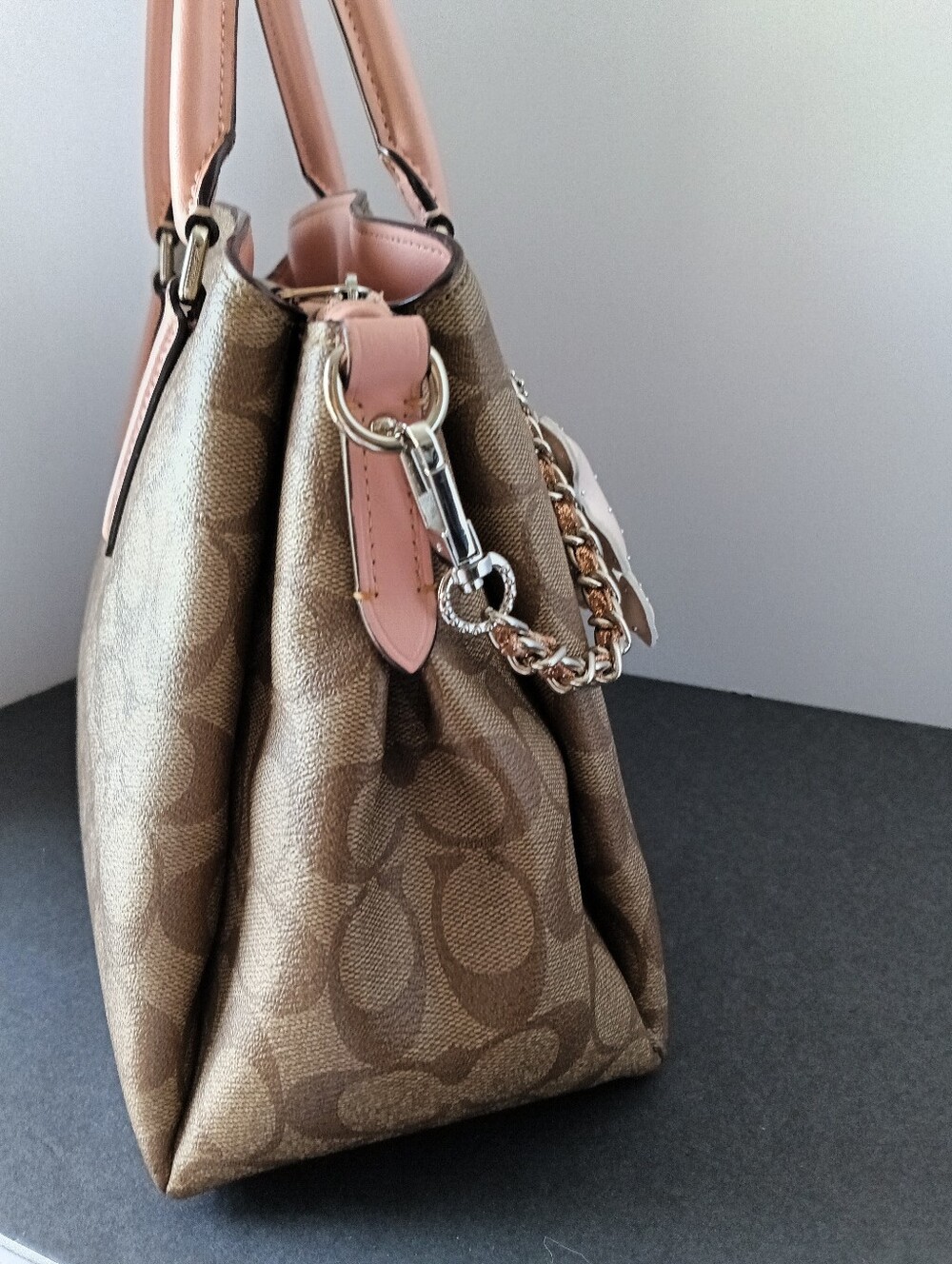 Coach Sage Carryall in Signature Canvas with Peachy Pink Leather Trim with Handl - Picture 5 of 11